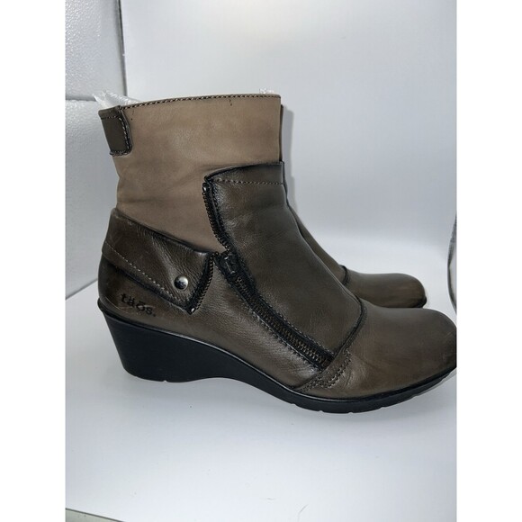 Taos ankle BOOTS Sz 9.5 EU40 Whats Happening Graphite Grey Wedge Zip boho casual - Picture 4 of 14